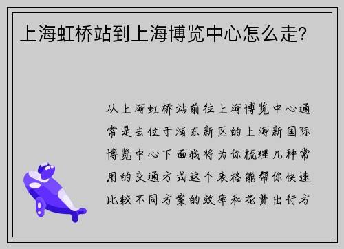 上海虹桥站到上海博览中心怎么走？